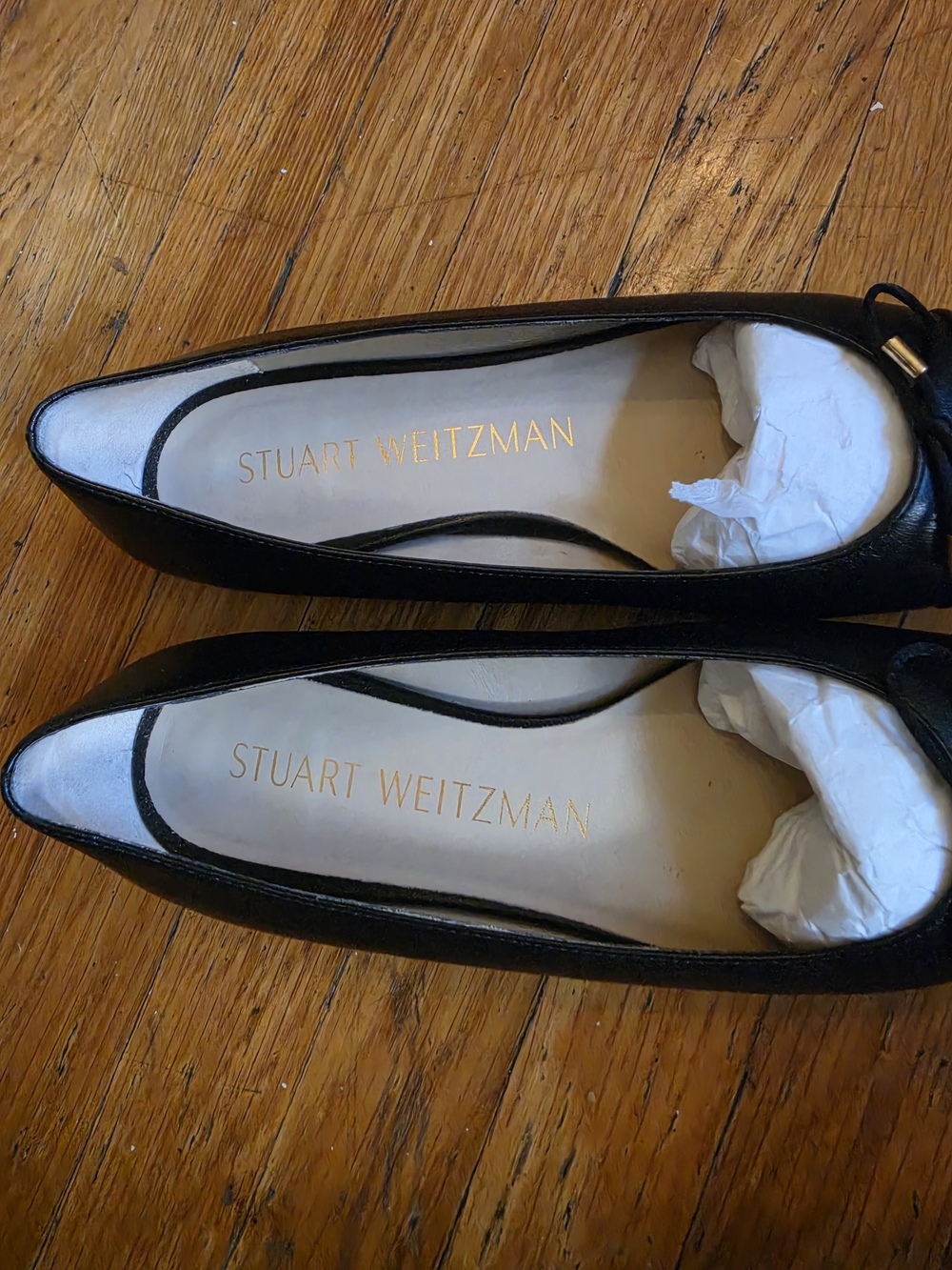 STUART WEITZMAN Black Leather Sleek Bow Ballet Flat $426 MSRP - Picture 9 of 10